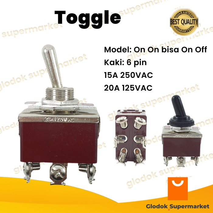 Toggle Switch 6 Pin On Off Saklar Togle Kaki 6p 15A 20A ON ON