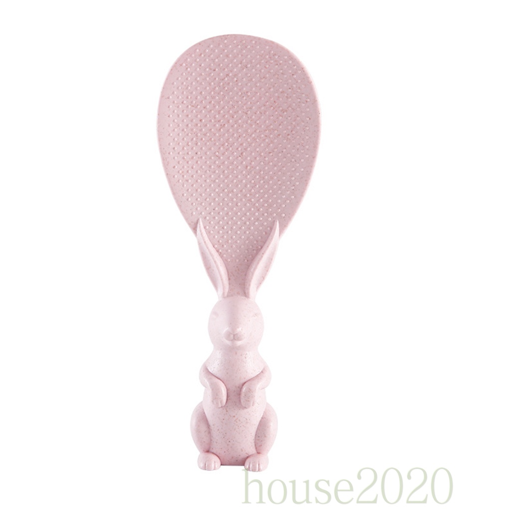 [HOUSE2020]Rice Cooker Spoon Plastic Rice Scoop Wheat Fiber Animal Shape Non-stick Kitchen Spoon, Pink