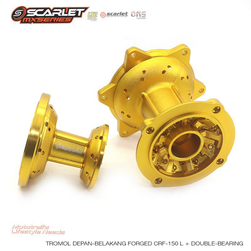 Scarlet Racing - Tromol Set Hub depan belakang Forged Honda CRF 36 Hole + Bearing Full CNC Gold,Blue