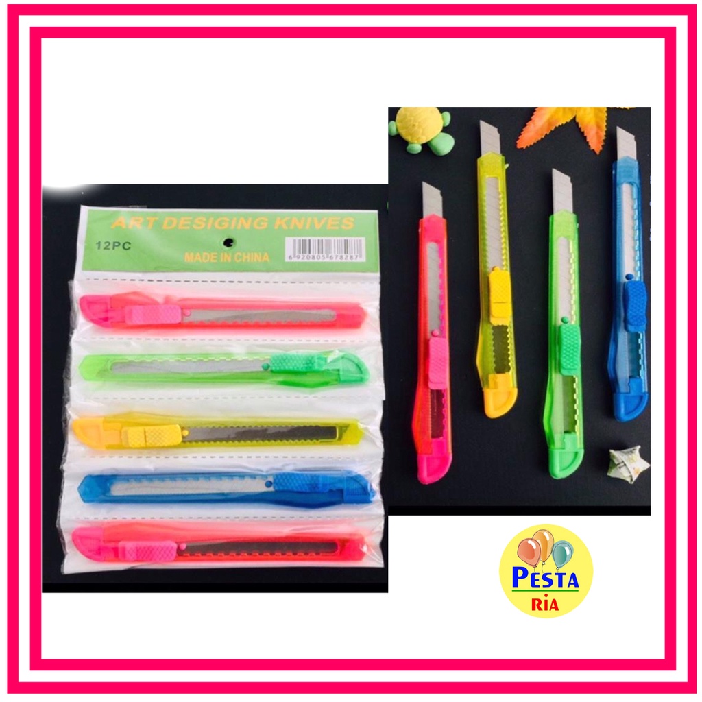 

Murah!! (12pcs) Cutter transparan Kecil, cutter renteng transparan, cutter warna warni
