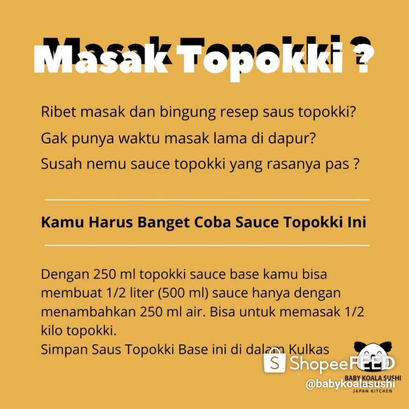 SAUS TOPOKKI Base By Baby Koala Sushi  250 ml For 500ml | Saus Tteok Instan