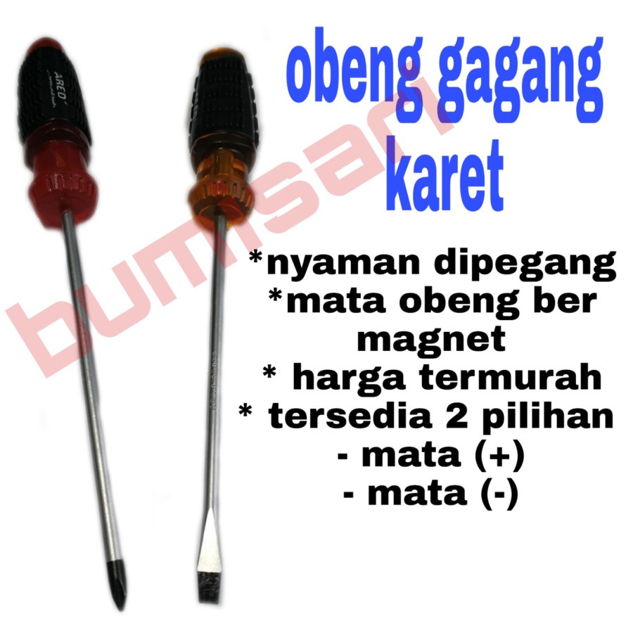 Obeng gagang karet (+) (-) panjang 15 cm (6 inch) nyaman dipegang