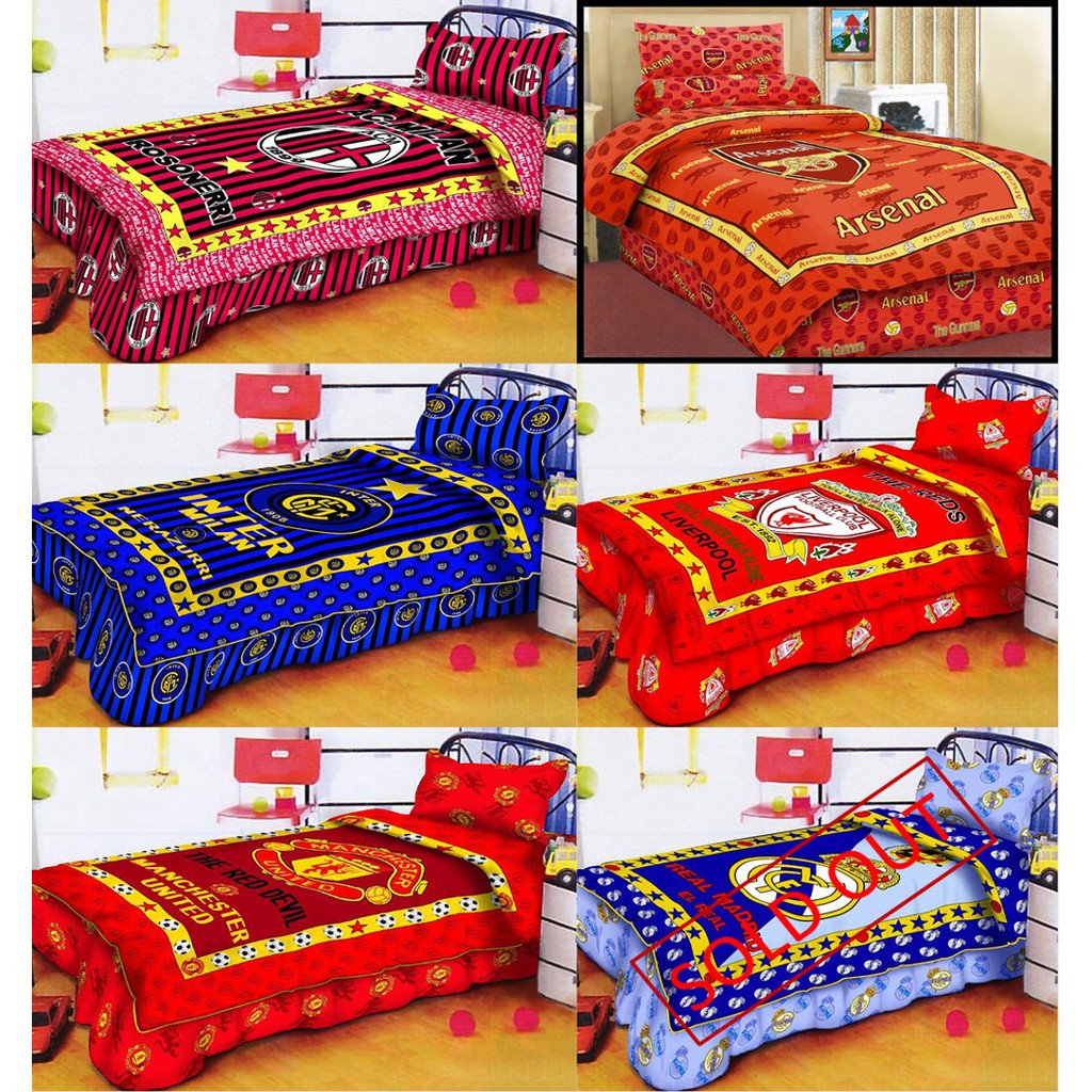 Bed Cover   Sprei SET BOLA PANEL 120x200 Single Size  AC Milan  Arsenal  Inter Milan  Liverpool  Ma