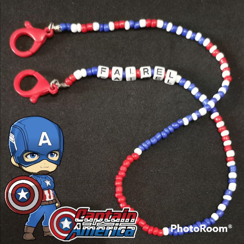 Kalung masker anak laki-laki SUPERHERO CAPTAIN AMERICA / Strap masker anak (bisa request nama)