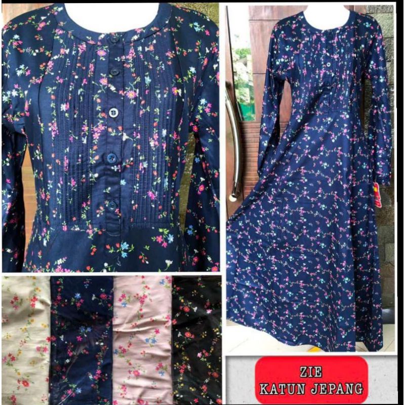 gamis katun jepang zie motif bunga 100% original berlabel premium