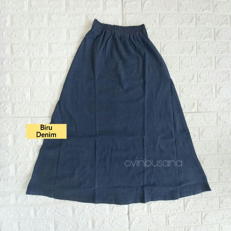 ROK DENIM KAOS POLOS / BASIC SKIRT - BAHAN PREMIUM, PANJANG, LEBAR, STRETCH / MELAR-Biru Denim
