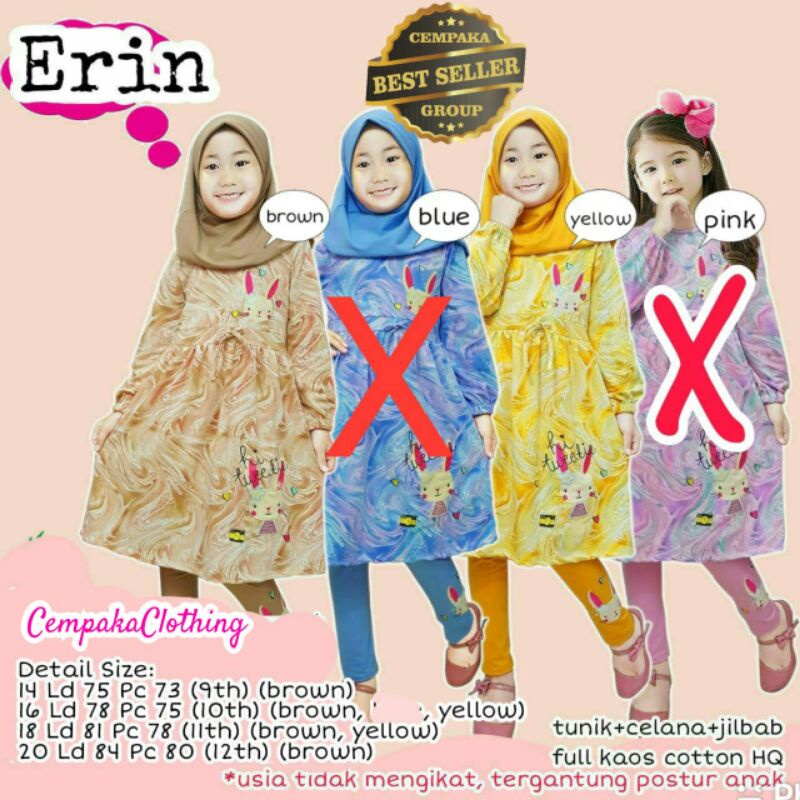 ERIN BY CEMPAKA CLOTHING||TUNIK+CELANA+JILBAB FULL KAOS COTTON