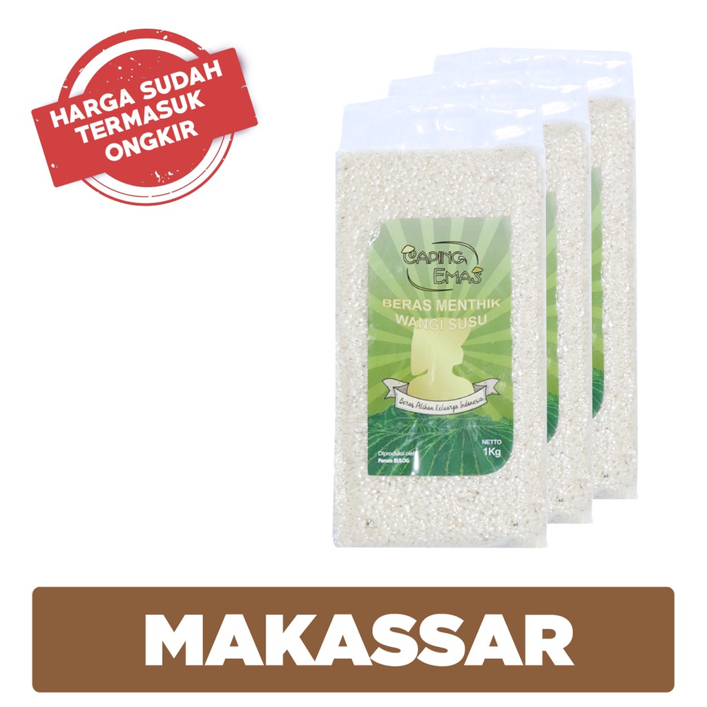 

Beras Caping Emas Mentik Wangi Susu 1Kg 3 Pack (Harga + Ongkir) - MKS