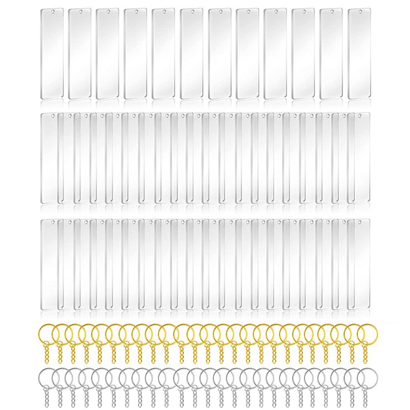 SIY  50Pcs Acrylic Keychain Blanks with Rings Clear Key Chains Rectangle Acrylic Blanks for DIY Crafting Vinyl Projects