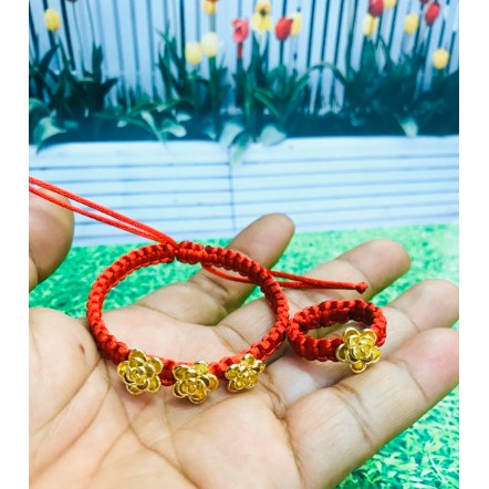 Satu set gelang dan cincin wanita / gelang rajut bunga lapis emas / replika emas / gelang