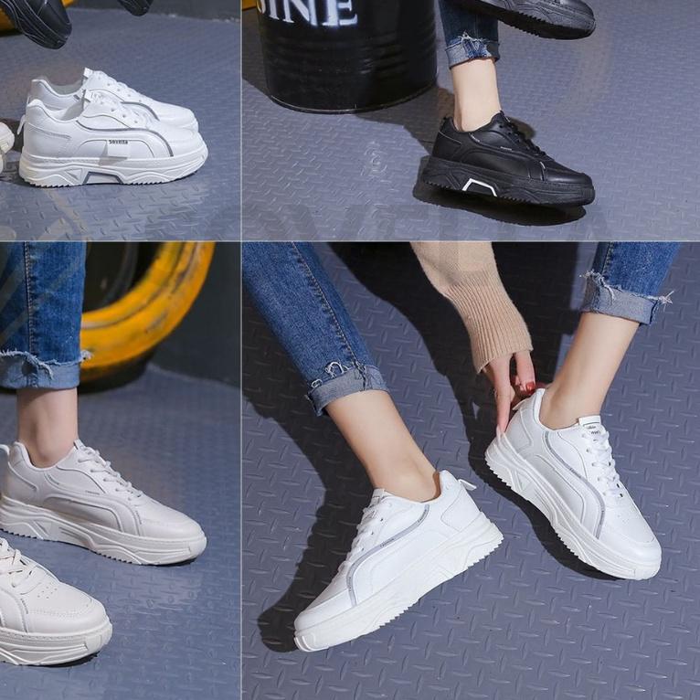 ♚ SOVELLA Jovanka Sepatu Sneakers Olahraga Sport Kets Cewek Hitam Simple Polos Terbaru Import ♞