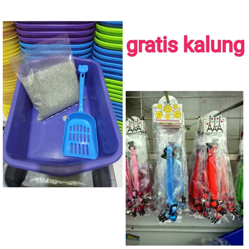 Paket Bak Pasir Sekup Pasir Gratis Kalung Kicing Polos Paket Murah/Kotak Pasir Kucing/Tempat Pasir