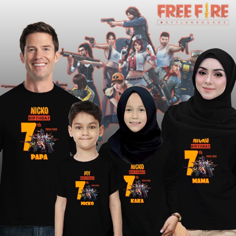 GRATIS CUSTOM NAMA/FOTO/ANGKA Kaos/Baju/T-Shirt/Seragam Ultah/Ulang Tahun KARAKTER FF GAME FREE FIRE
