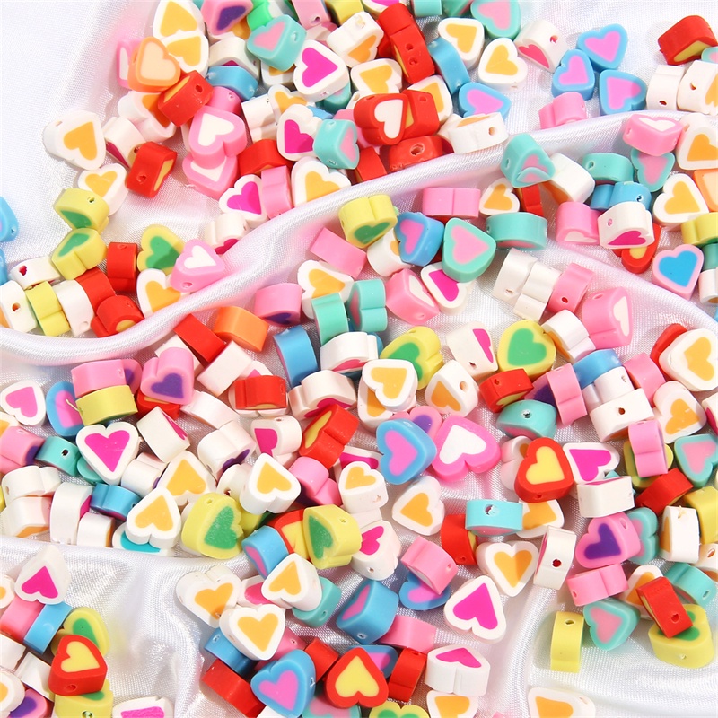 30Pcs/Lot 10x9mm Clay Spacer Beads Love Heart Shape Polymer Clay Beads For Jewelry Making DIY Handmade Crafts Accessories