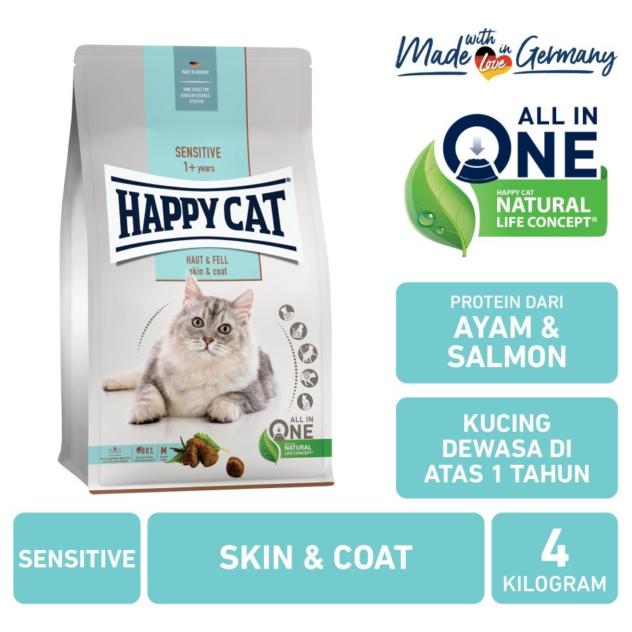 Happy Cat Pouch Sensitive Skin &amp; Coat 4 kg Makanan Kucing Dewasa 4kg