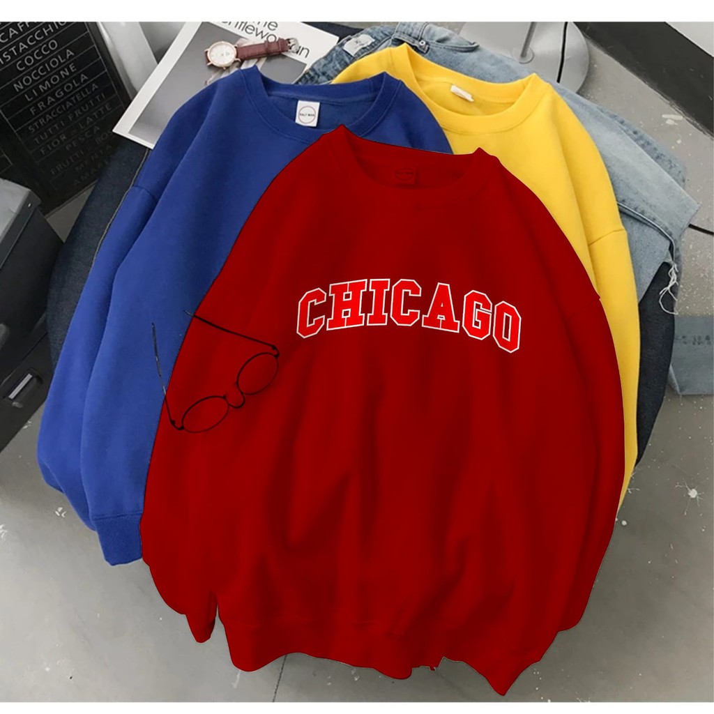 SWEATER UNISEX CHICAGO FLEECE PREMIUM TEBAL TERBARU,