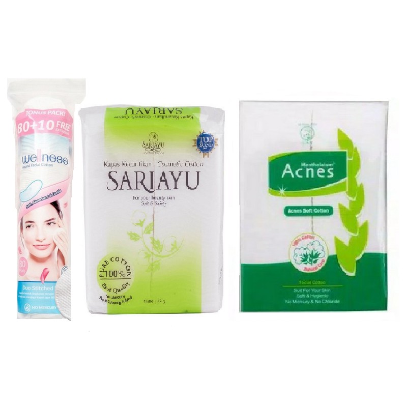 ⭐BAGUS⭐ SARIAYU / ACNES / WELLNESS / PRADASARI / AROMA KAPAS WAJAH | Round Facial Cotton kecantikan 35 gr/ 50 gr SARI AYU