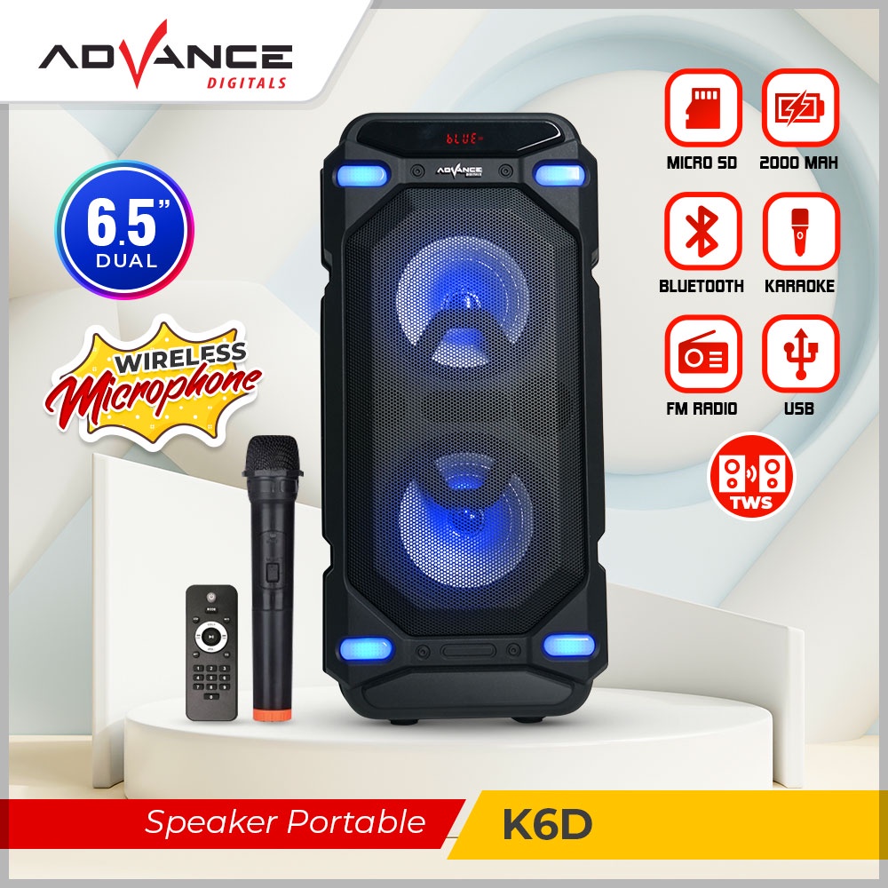 Advance Speaker Bluetooth Portable with 1 Microphone K6D Garansi 1 Tahun