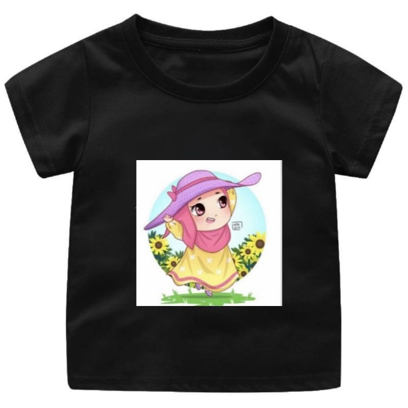 Baju kaos anak cewek viral 1-12Tahun motif hijab topi/pakaian anak perempuan kekinian