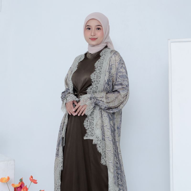 Pakaian Wanita Pesta Set Dress + Outer Batik Viscose Lace Atasan Pakaian Perempuan Kondangan Jumbo B