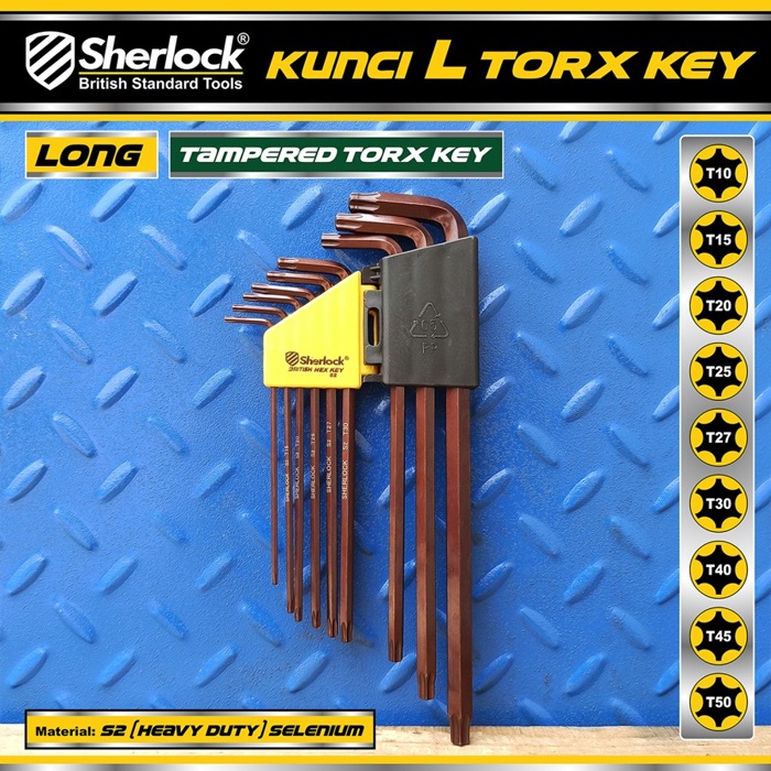 Kunci L Set Bintang 9 pcs mm (Panjang) Sherlock Kunci L Torx Key Tamper (Ber Lubang)