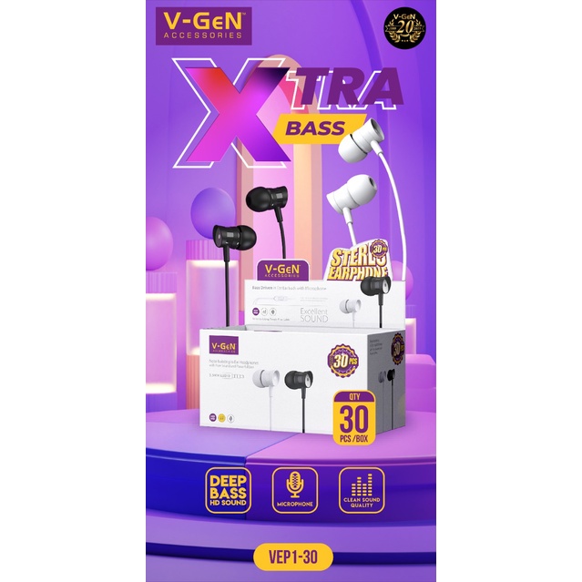 KHANZAACC VGEN VEP1-30 Wired Earphone Xtra Bass 1 Box Isi 30 Pcs