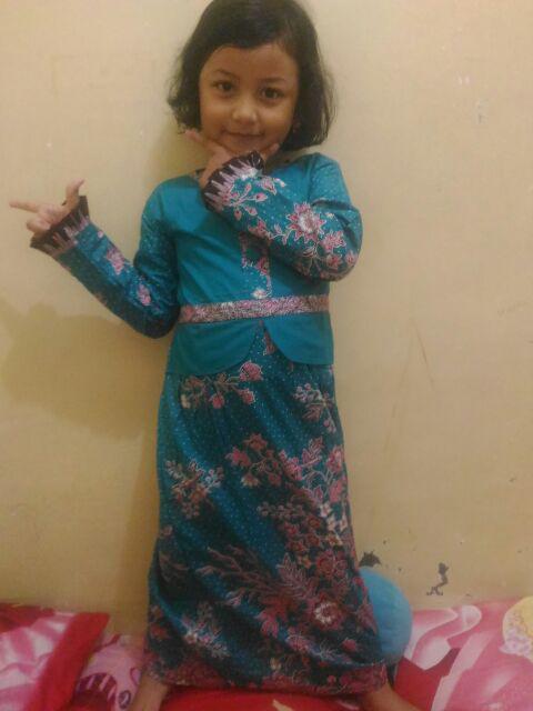 Qnunbatik Gamis Batik Muslim Anak  Kd Melati Dasar Warna
