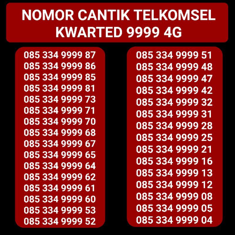 Nomor Cantik Kartu As Kwarted 9999 4g
