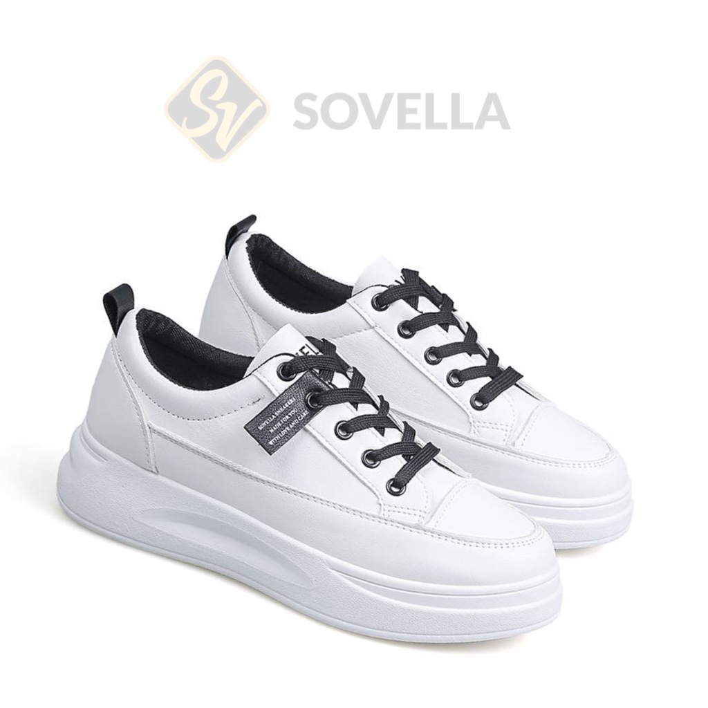 SOVELLA Maulvi Sepatu Sneakers Simpel Polos Putih Hitam Wanita Import-1