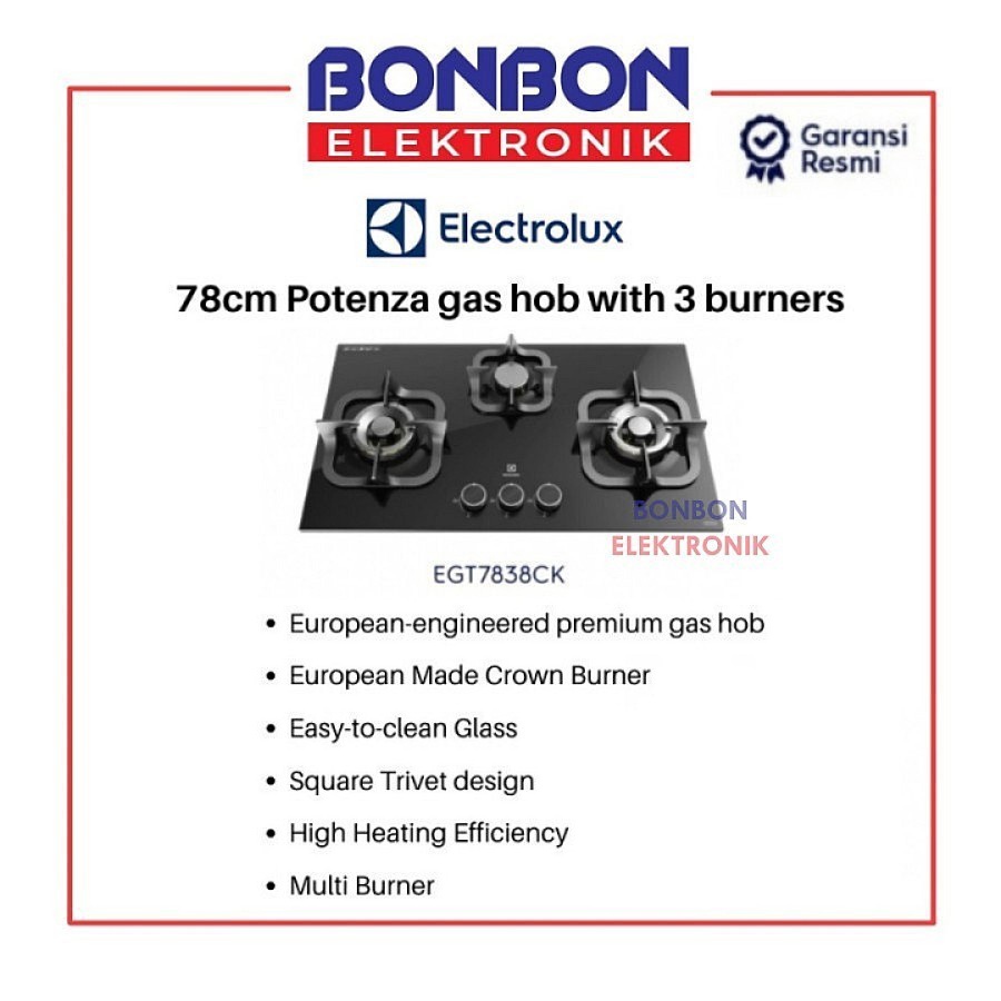 Electrolux Kompor Tanam 3 Tungku EGT7838CK / EGT 7838CK / EGT 7838 CK