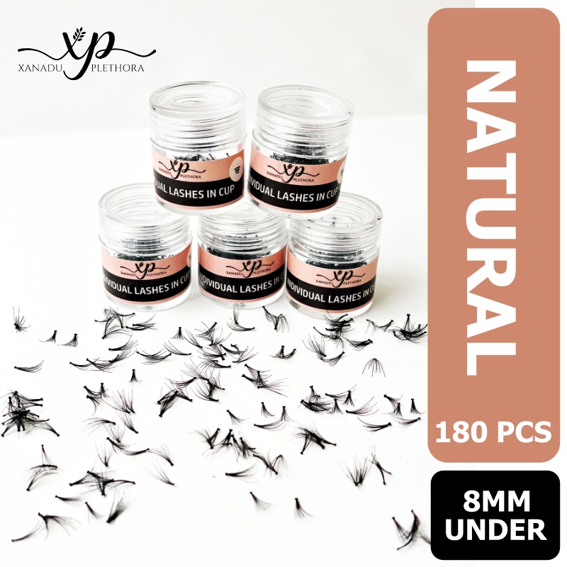 1 POT ISI 180PCS XANADU PLETHORA - NATURAL 8MM UNDER - Individual Lashes in Cup - Eyelash Extension