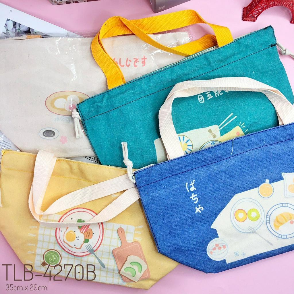 tas bekal serut canvas tebal jepang lunch bag serut japan import lucu