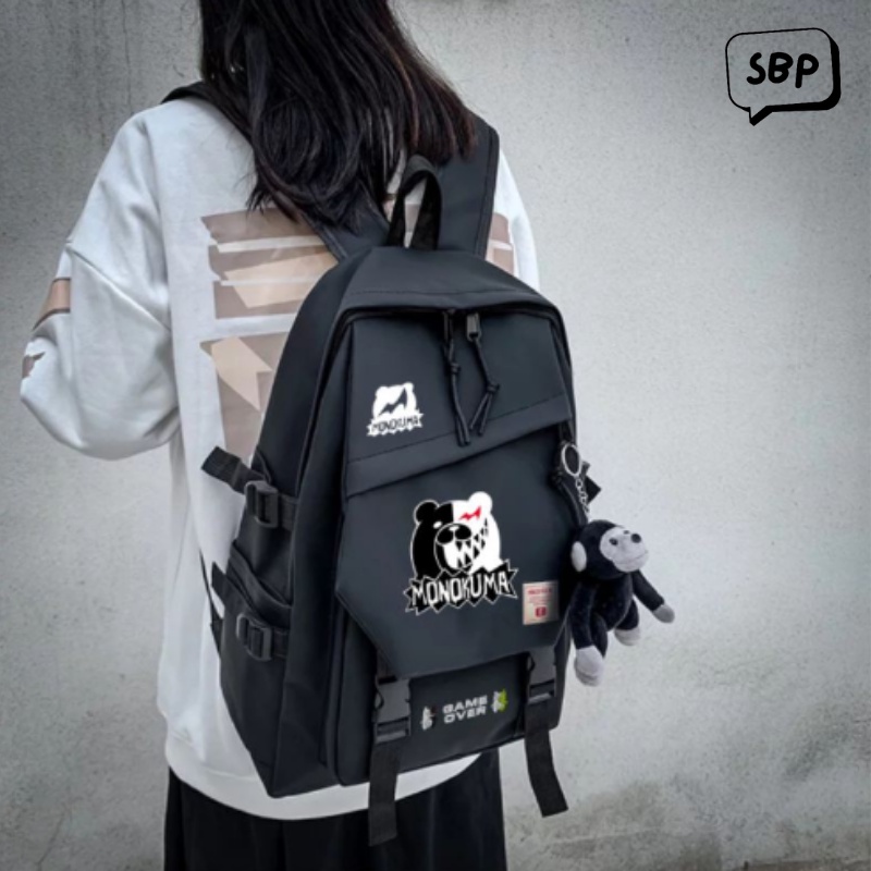 COD Tas Wanita  Monokuma Ransel Warna Solid Kasual Wanita Pria Ransel Remaja Perempuan Laki-laki Tas Sekolah Tas Ransel Tas Kekinian Fashion korea