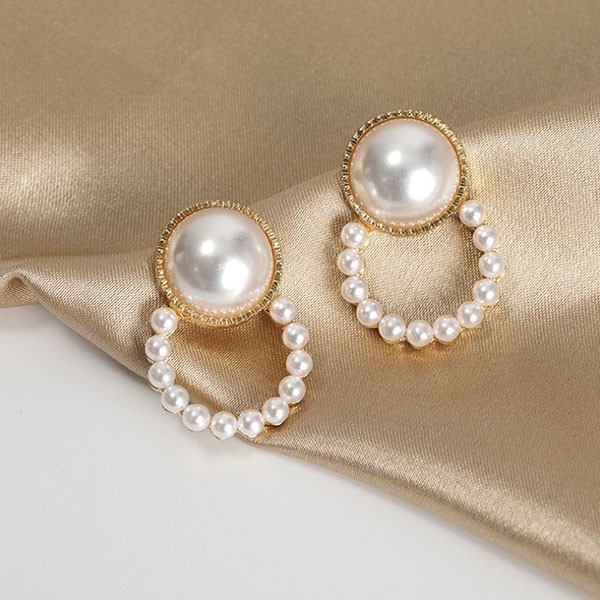 anting fashion s925 simple pearl circle earrings (1h5) jan244