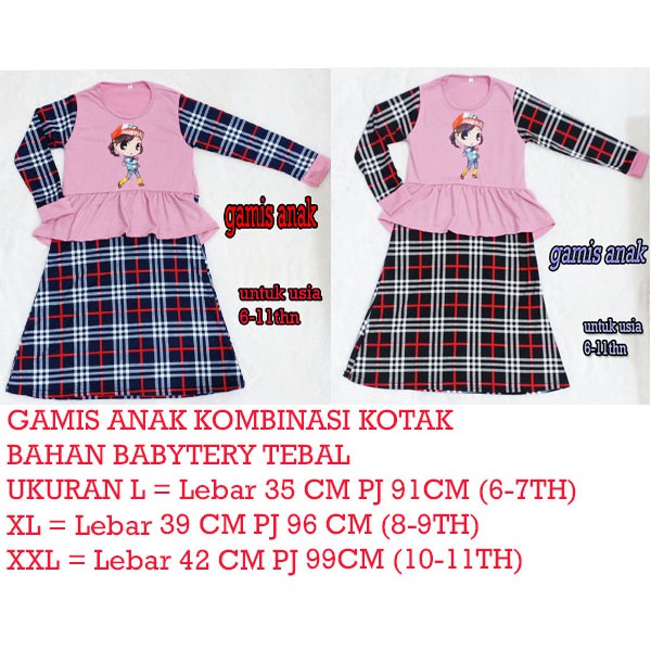 BARU!Gamis Anak KOMBINASI KOTAK untuk USIA 6-11THN / Gamis Anak Rumbai