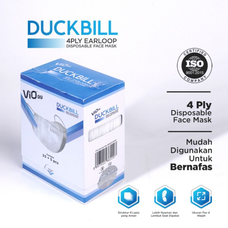 Masker Duckbill 4ply Medis isi 30 Vio, Filtrasi 99%