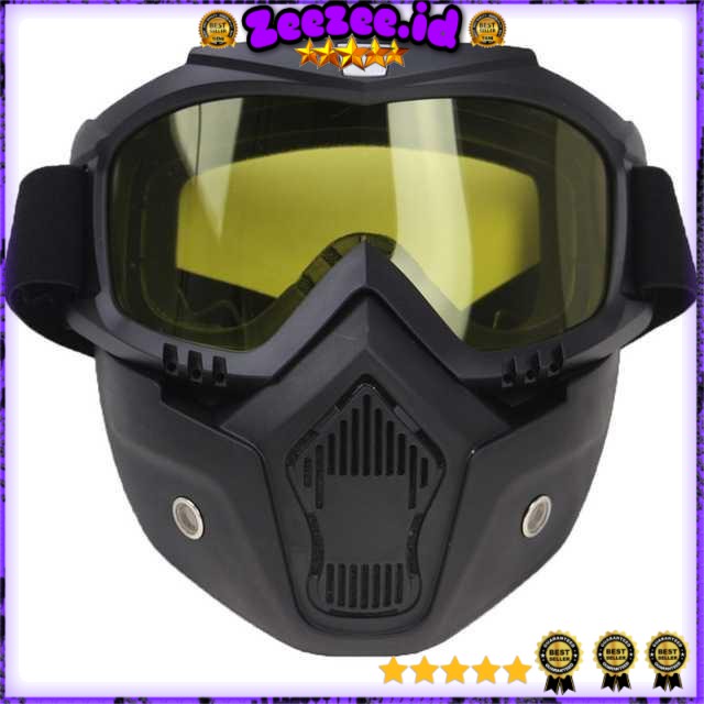 TaffSPORT BOLLFO Kacamata Goggles Mask Motor Retro Windproof - MT-01 [Hitam/Kuning]