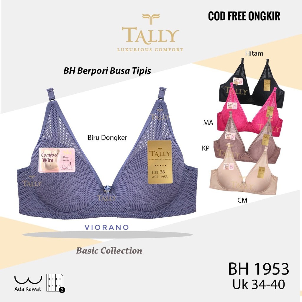 Bra Tally Push Up Breast Pori Dengan Kawat Bh Basic Wanita 1953 Model Jaring Busa Tipis Size 34-40