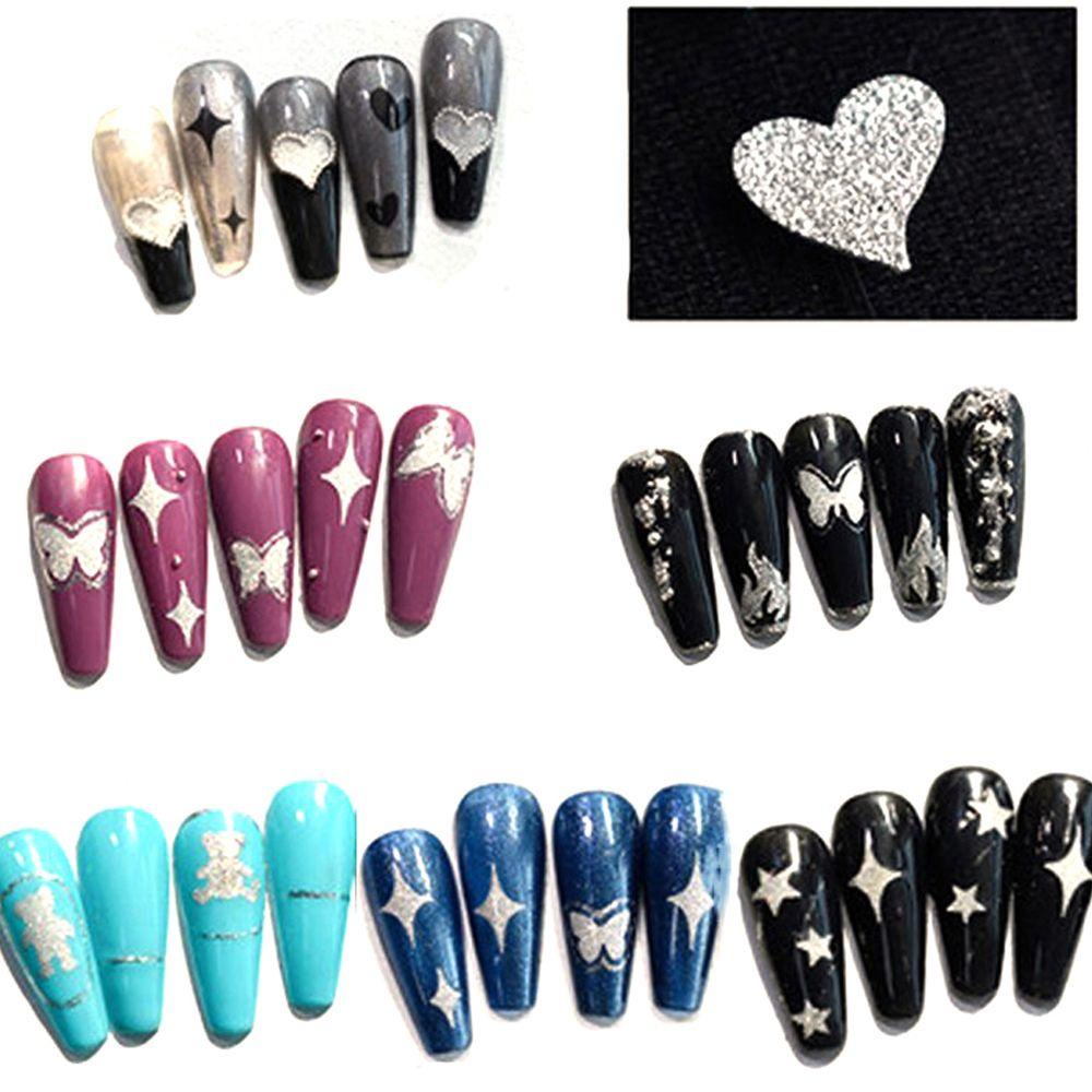 Needway   Stiker Kuku Wanita Korea Kupu-Kupu Bintang Cinta Beruang DIY Nail Decals