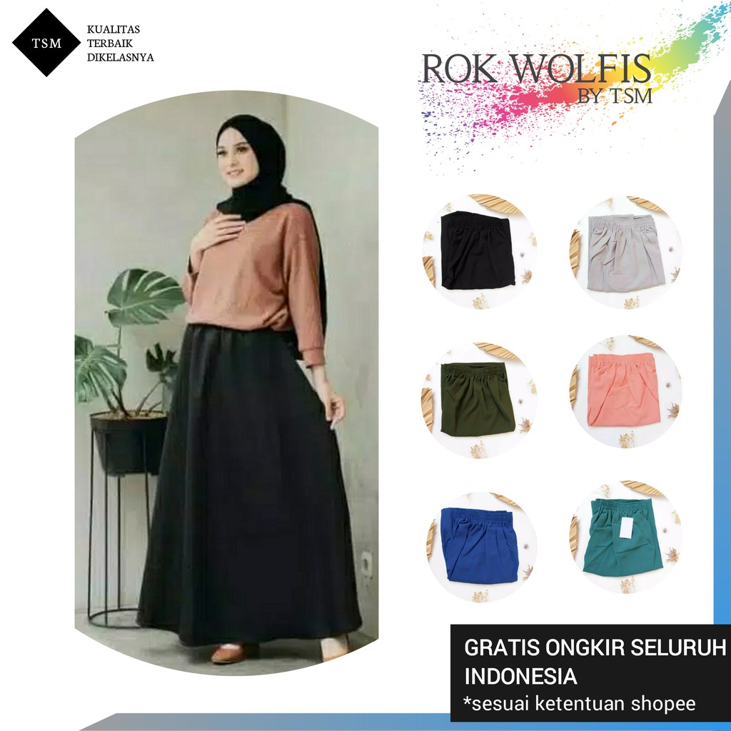 ROK WANITA PANJANG FASHION MUSLIM MURAH - TSM ROK WOLFIS PREMIUM