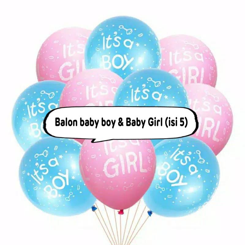 balon bany shower balon baby boy bablon baby girl isi 5 balon 12&quot; tebal high quality pink biru