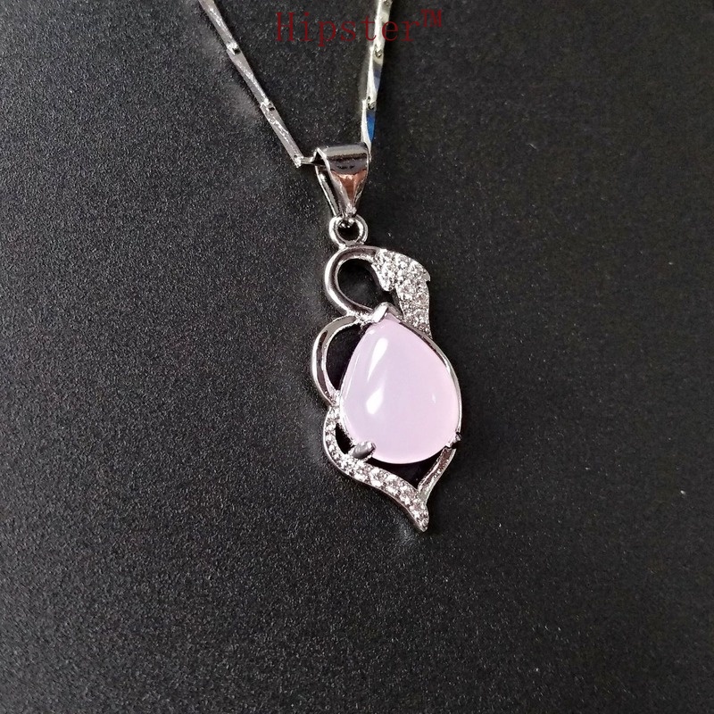 Hot Sale Elegant Exquisite White Gold Pink Crystal Pendant Vintage Clavicle Chain