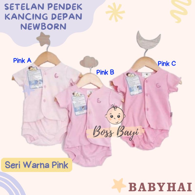 BABY HAI Setelan Lengan Pendek Celana Pop Bayi Warna Polos Newborn