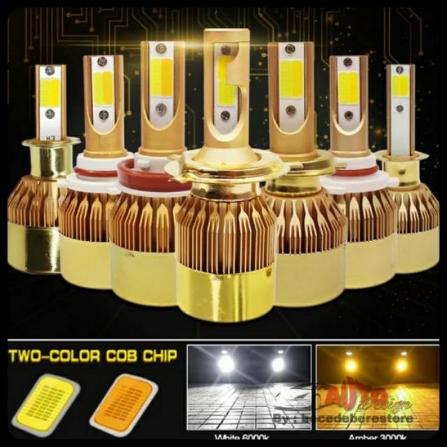 [2 PCS] Lampu LED Mobil C6 Dual Color Dua Warna Kuning Putih H1 HB3 HB4