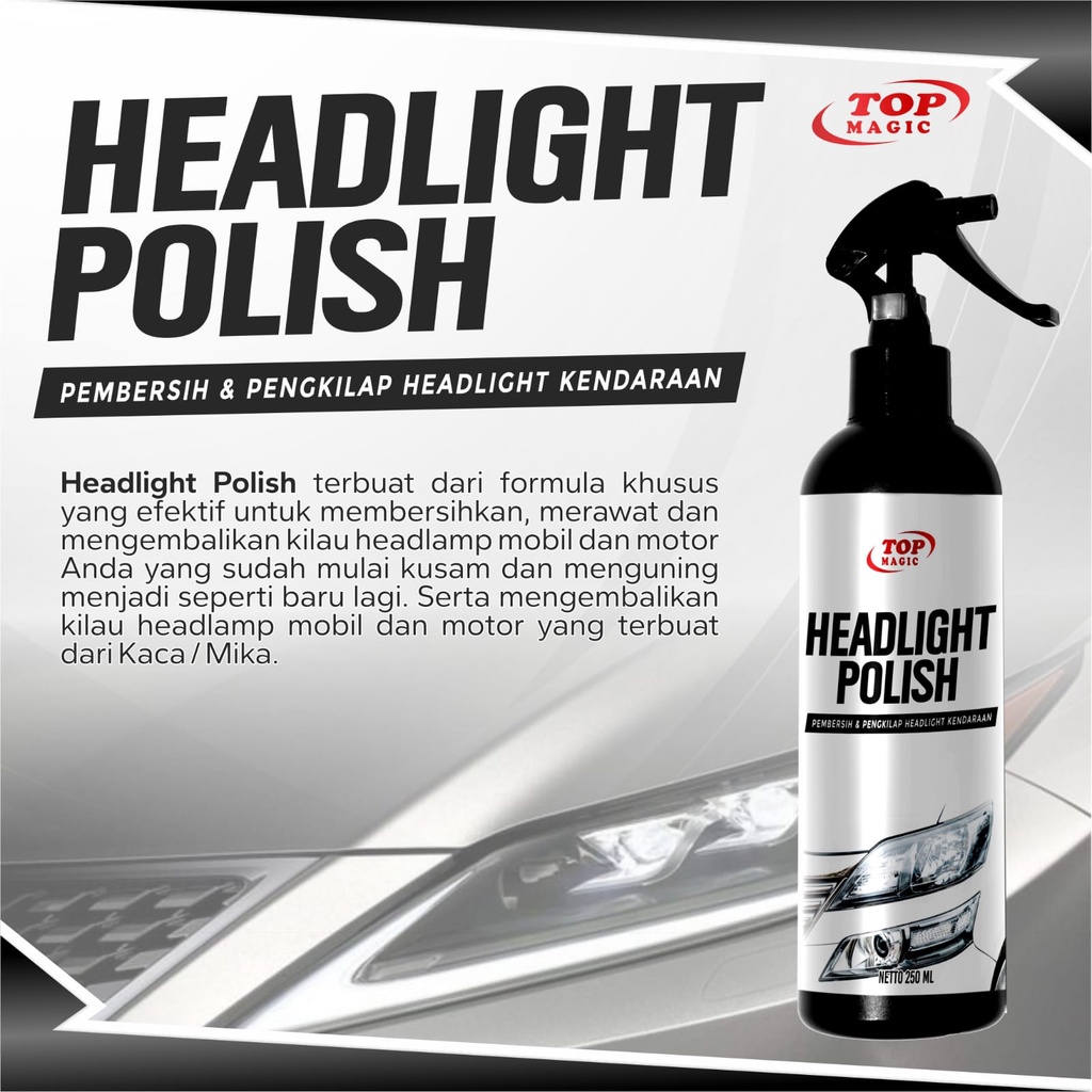 TOP HEADLIGHT POLISH Auto Detailing Headlamp Polish Pembersih Mika Lampu Kendaraan Headlight Polish Restorer Pembersih Lampu Mobil Pembersih Kaca Lampu Mobil yang Buram Kuning Kusam