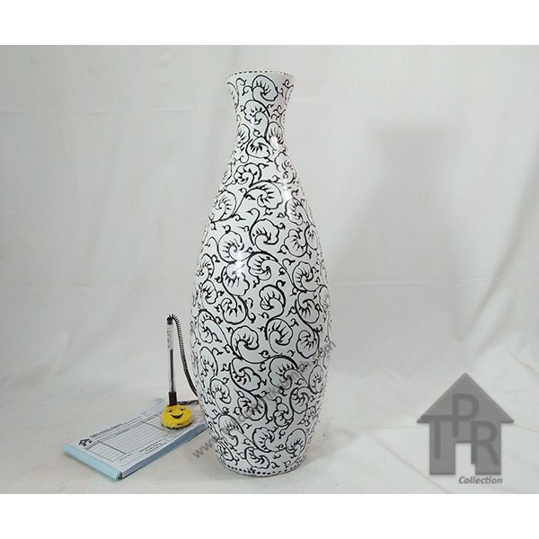 LIMITED !! Vase  botol glossy batik tulis putih matte - T47