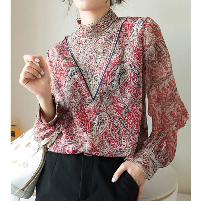 MDLV ~ 5790 MOUSELINE EMBROIDERED NECKLINE TOP KOREA BLOUSE KOREA BLOUSE PREMIUM FASHION IMPORT