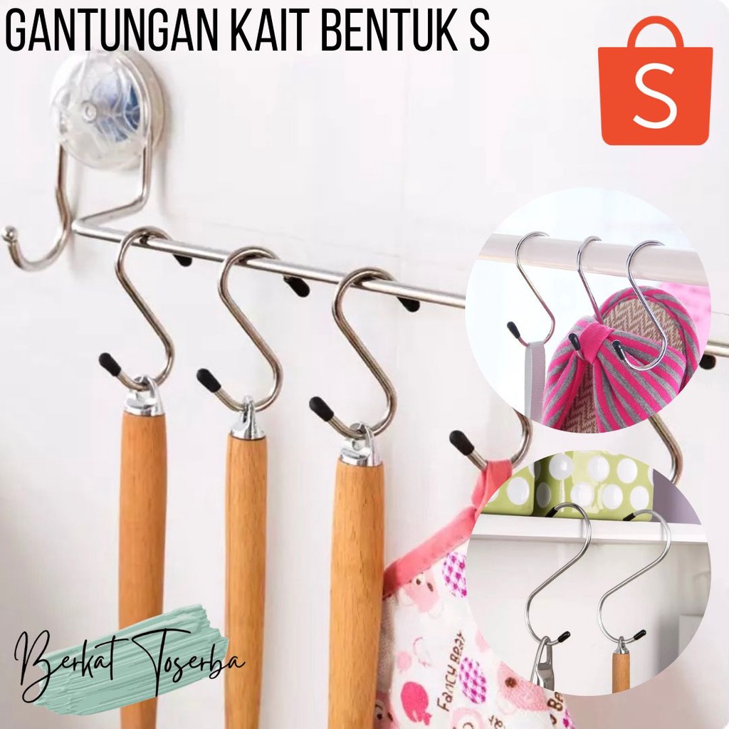 VS BG - GANTUNGAN KAIT BENTUK S isi 4pcs Stainless Kamar Mandi Dapur IMPORT