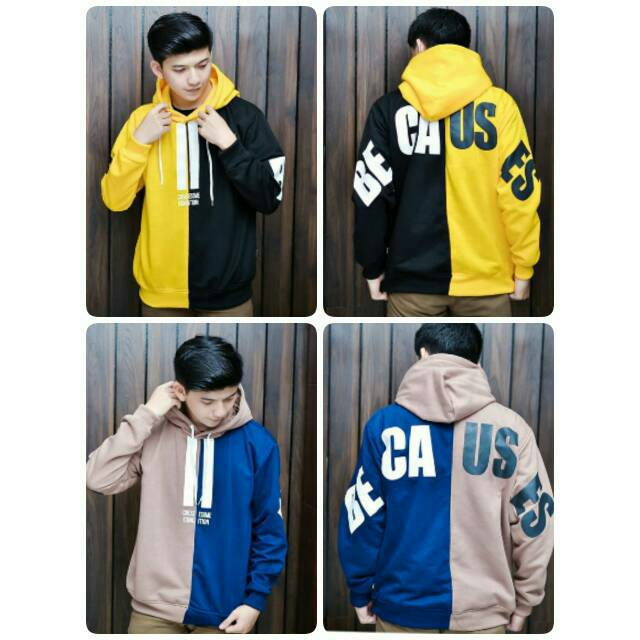 Jonathan sweater 2tone/sweater hoddie 2 warna/sweater gaul cowo/sweater kupluk topi/sweater laki2