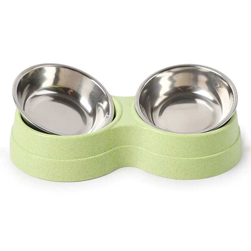 Tempat Makan Pet Feeding Bowl Anjing Kucing Stainless Steel Double Bowl